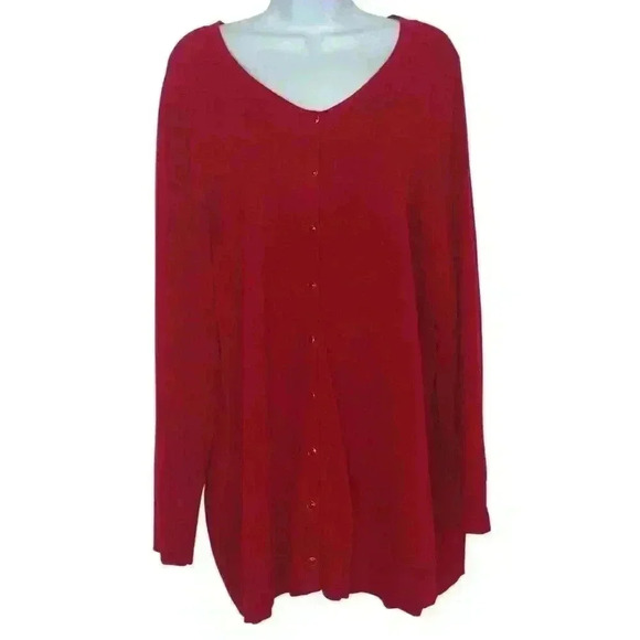 Catherines 1X cardigan 100% cotton scoop neck pearl snap long sleeve red - Picture 1 of 6